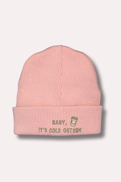 Milky Way Design Baby, It's cold outside Pink Winter Embroidered Soft Knitted Beanie