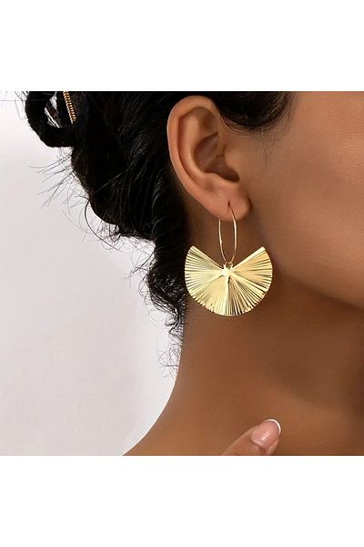 HDCreativeDesign 1 Pair Vintage Boho Steel Earrings, Irregular Stripes Fan Shaped Earrings