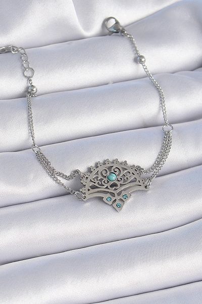 Clariss 316L الصلب الفضة اللون الحجر الأزرق نمط العرقية سوار المرأة