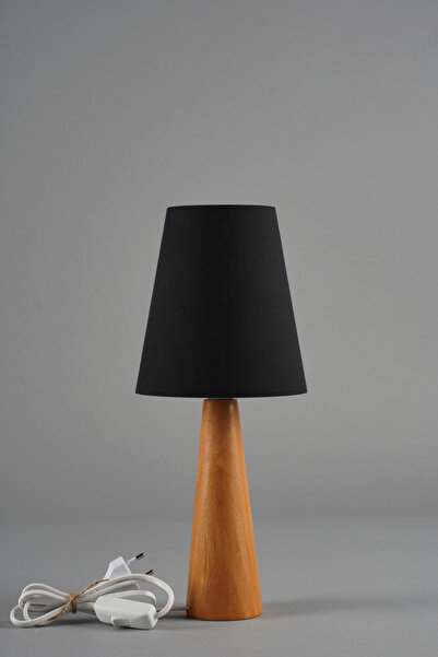 NAVEMU Mira Ahşap Abajur Naturel-Siyah (16x16x38 cm)