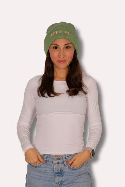 Milky Way Design Coffee Girl Green Winter Embroidered Soft Knitwear Beret