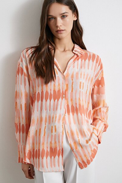 Never more Orange V-Neck Viscose Maroken Shirt