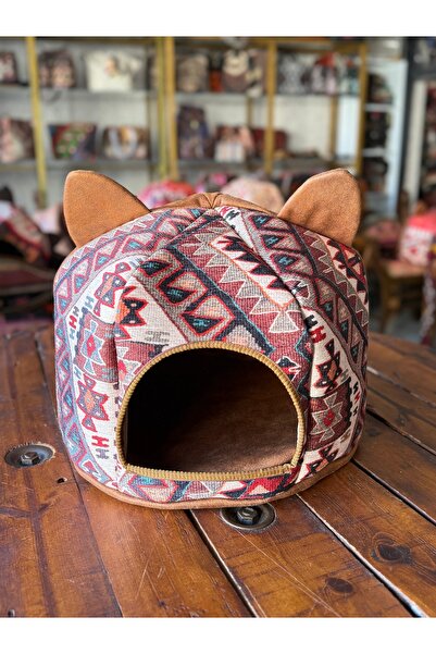 KİLİM DESENLİ KUMAŞ KEDİ EVİ 39x39x30cm