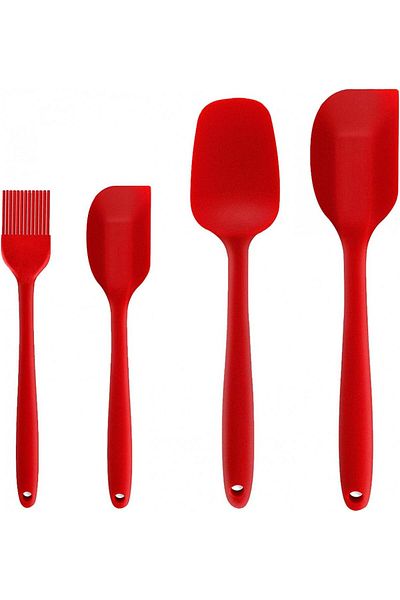 Binhai Set Of 1 Brush And 3 Kitchen Spatulas , Silicone, Red