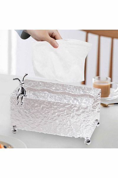 ARVALE Broken Glass Patterned Transparent Napkin Holder Decorative Pedestal Model |   Luxury Table Top Design