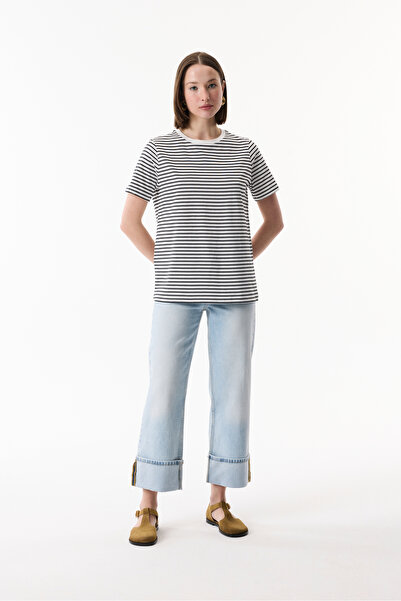 Mudo تي شيرت مخطط بأكمام قصيرة ورقبة دائرية