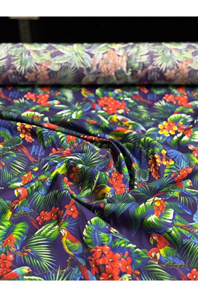 iki iplik Papağan Desenli 40/1 Poplin Kumaş Pamuk Polyester Karışım | En: 150 cm | Dekoratif Kullanıma Uygun