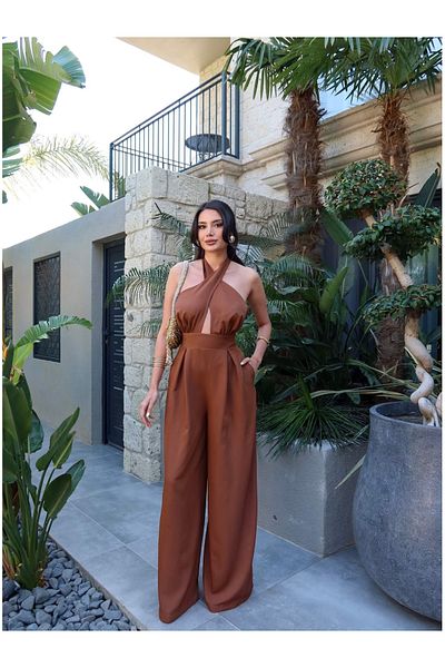 ESRAHELVACI Front Cross Back Low-Cut Jumpsuit