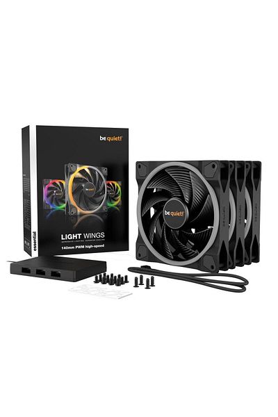Be Quiet! Set 3 ventilatoare ARGB fii linistit! ARIPI UȘOARE 140 mm PWM de mare viteză (BL079), 140x140x25 mm