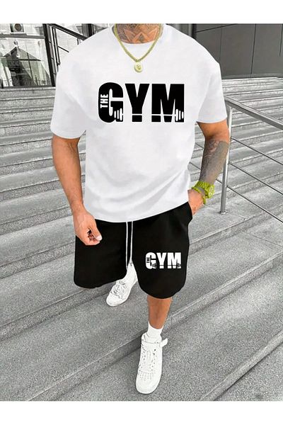 DAXİS Sportwear Company Set trening cu imprimeu GYM pentru bărbați - Set de pantaloni scurți de tricou