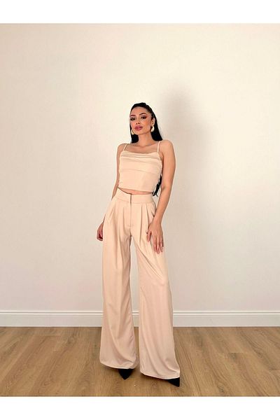 MİSSCİXFASHİON Women's Evening Dress Rope Strap Back Low-cut Bustier Pleated Wide-Leg Pants Suit Evening Dress Graduation