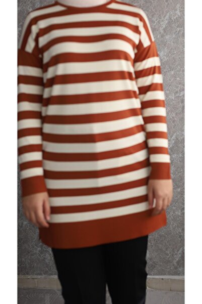 Gaye ÇİZGİLİ TRİKO TUNİK KAHVE