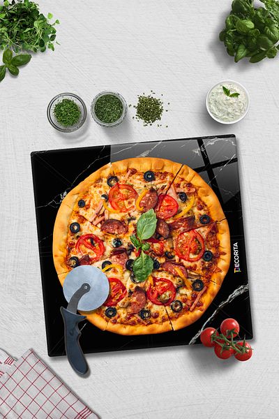 Decorita Pizza Cut Channel Square Presentation Glass |   Black Marble |   36cm X 36cm