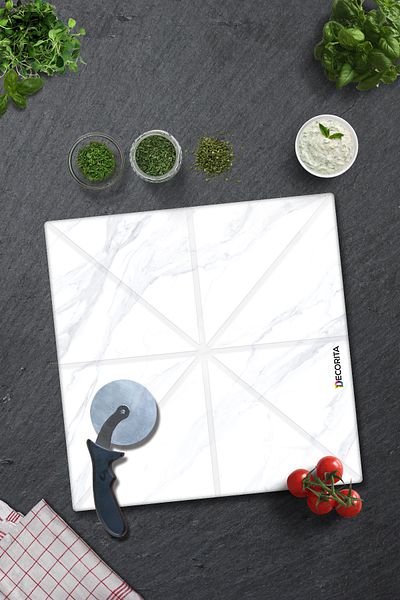 Decorita Pizza Cut Channel Square Presentation Glass |   White Marble |   36cm X 36cm