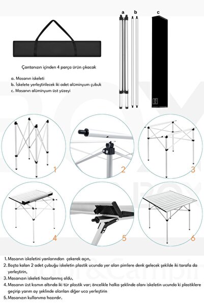 Box&Box Alüminyum, Katlanabilir Kamp ve Piknik Masası, Omuz Askılı Taşıma Çantasıyla XL