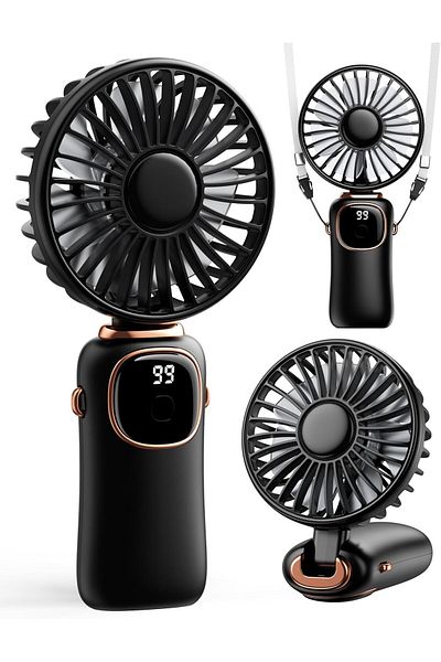 Generic Portable Handheld Fan 4000mAh | 3-in-1 Neck, Desk, Hand Fan | 5-Speed Folding Fan with LED Display