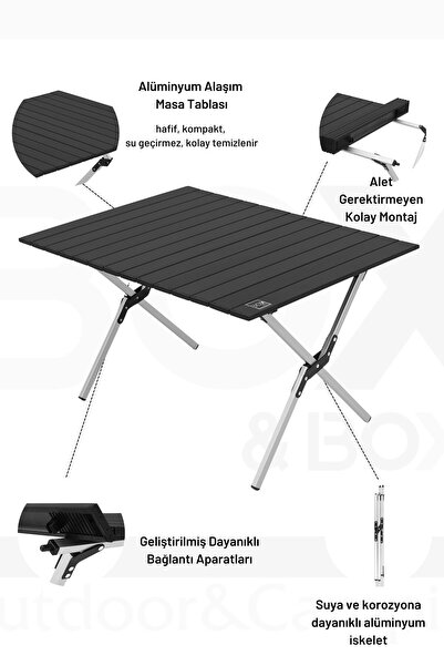 Box&Box Alüminyum, Katlanabilir Kamp ve Piknik Masası, Omuz Askılı Taşıma Çantasıyla L