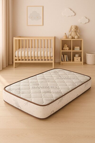 Midilife Pooly 60x120 Bambu Desenli Soft Ortopedik Yaylı Yatak 60*120 Yaylı Bebek Yatağı
