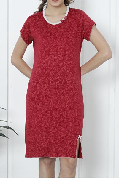 Nicoletta Női tunika hálóing rövid ujjú viszkóz Lycra nagy méretű Claret Red