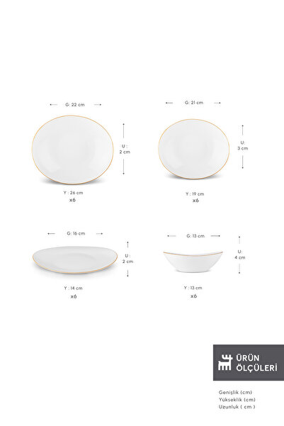 Karaca Pure 24 Parça 6 Kişilik Opal Cam Yemek Takımı Gold