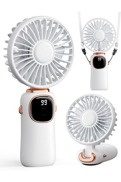 Generic Portable Handheld Fan 4000mAh | 3-in-1 Neck, Desk, Hand Fan | 5-Speed Folding Fan with LED White