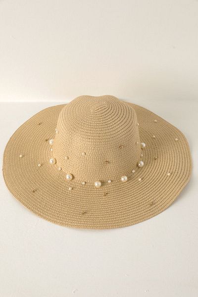Moka Shopin Mokashop Pearled Straw - Beige Women's Hat