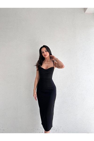 MİSSCİXFASHİON Thin Strap Midi Evening Dress - Evening Dress & Graduation Dress