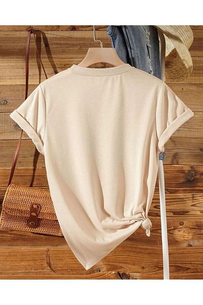 khufu Υπερμεγέθη μπεζ μπλουζάκι Unisex Heart Rhythm Print Casual Basic