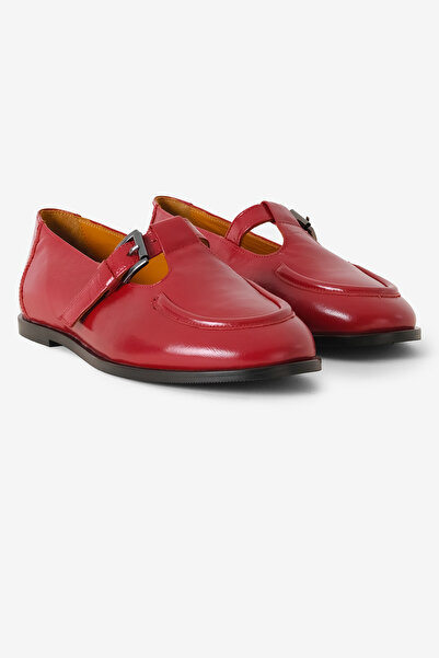 Augie Leauphant Koyu Kırmızı Hakiki Kırma Dana Deri T-Babet