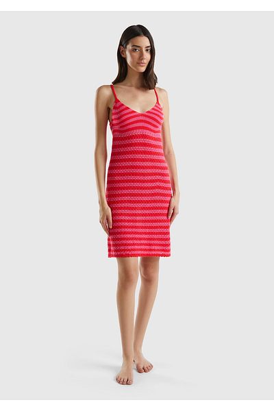 United Colors of Benetton Women's Red Mix Cotton Blend All over Print V-Neck Strap Dress