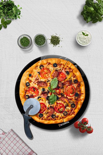 Decorita Pizza Cut Channel Presentation Glass |   Black Marble |   Diameter36Cm