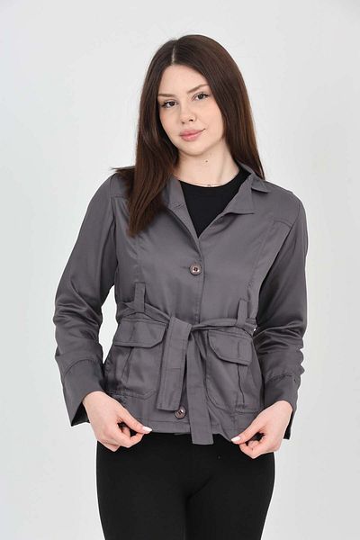 S&V TEKSTİL Women's Gray Short Trench Coat Jacket