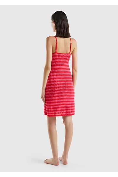 United Colors of Benetton Women's Red Mix Cotton Blend All over Print V-Neck Strap Dress