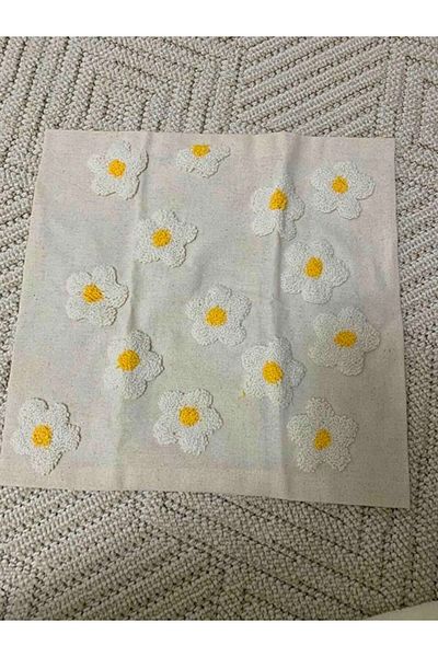 PAZARSEN 43x43 cm Pernă de in spălat cu pumn - 1 bucată cu model de flori de margaretă