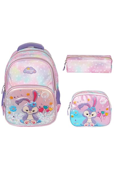 Relaxion Tavşan Figürlü Pembe Kız Çocuk İlkokul Sırt Çantası Beslenme Çantası...