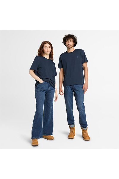 Timberland Unisex T-shirt Lacivert με υφαντό μανίκι και σήμα
