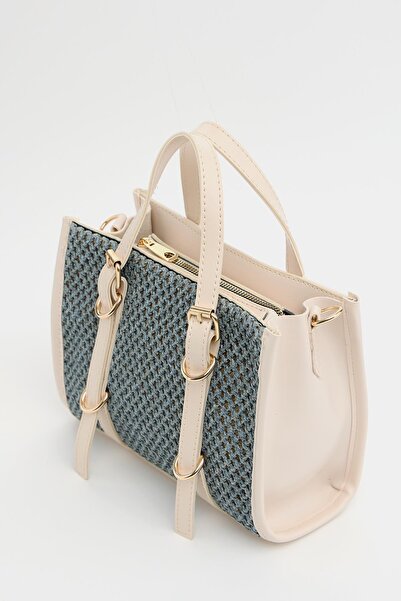 Madamra Beige Women's Braided Mini Hand and Shoulder Bag