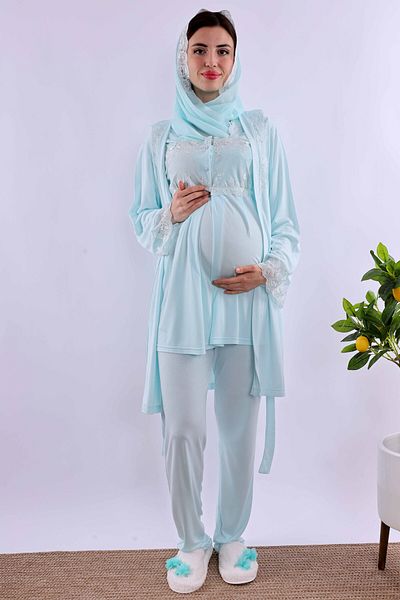 ByLohusa Effortt Turquoise Maternity Sleepwear Set with Hijab Dressing Gown