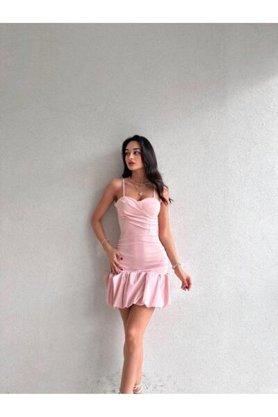 MİSSCİXFASHİON Kadın Abiye Etek Ucu Fırfır Detaylı İnce Askılı Mini Abiye & M...