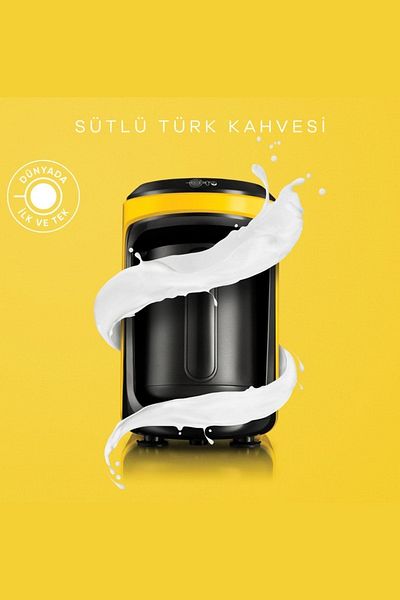 Karaca ماكينة صنع القهوة التركية بالحليب باللون الأصفر