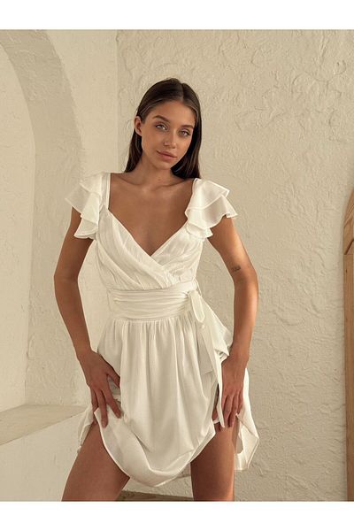 Misscix Long Sheer Sleeves Draped Midi Evening Dress - Tulle Bodycon Homecoming Dress