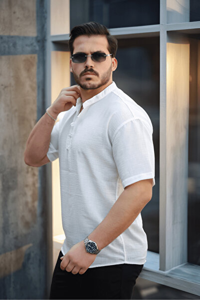 Valiberta Cămașă Wes Oversize Half Placket Bamboo cu mânecă scurtă - albă