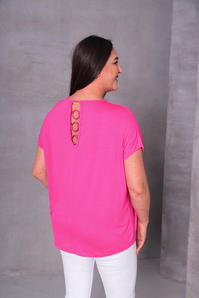 Ebsumu Women's Large Size Back Ring Detail Comfortable Combed Cotton Pink Blouse
