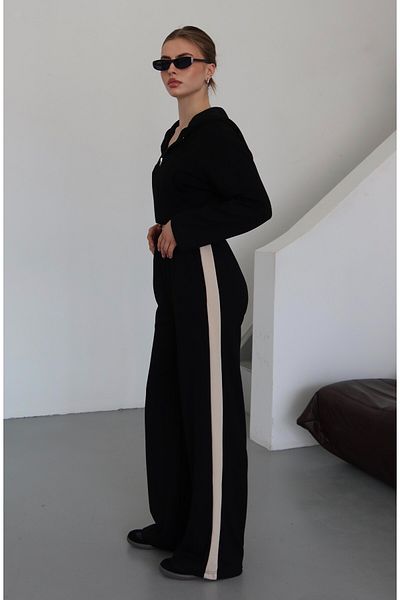 Laluvia Black Hooded Garnished Suit - 8569