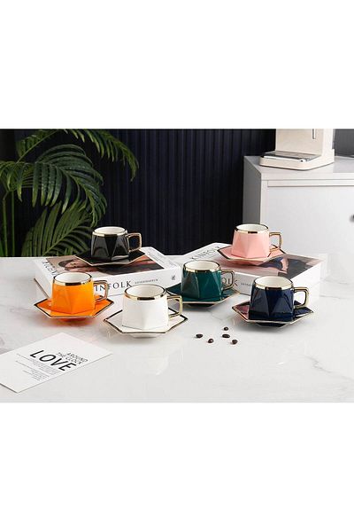 VAV GET 12-Piece Porcelain Coffee Cups (200 cc = 200 ml) & Saucers Set For 6 people