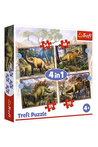 Trefl Puzzle Dinosauri interesanți 4 în 1 Çocuk Puzzle (35 48 54 70 PARÇA)