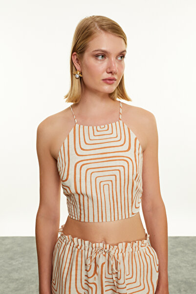 Mudo Printed Halter Neck Crop Smart Blouse