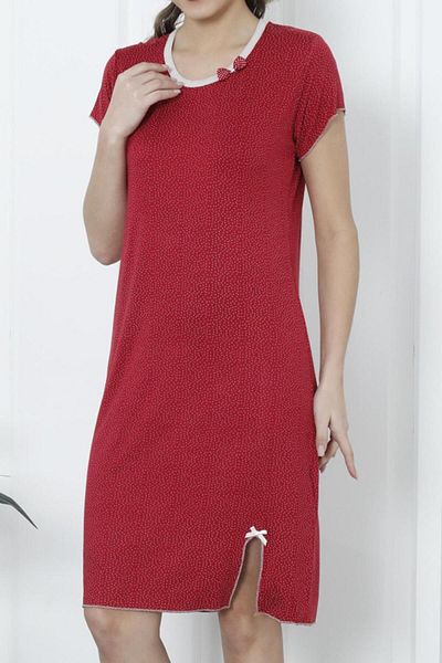 Nicoletta Tunică damă cămașă de Noapte mânecă Scurta viscoză Lycra Marime Mari Rosu Claret