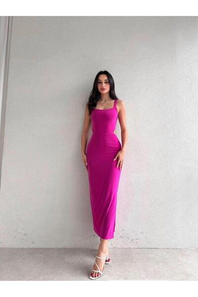 BEAUTY FASHİON Kadın Abiye Kalın Askılı Sırt Dekolteli Arkadan İp Bağlamalı B...