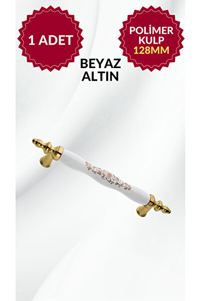 MKLAKS 128mm Polimer Plastik Beyaz-ALTIN Mobilya Çekmece Dolap Kulp Dayanıklı...
